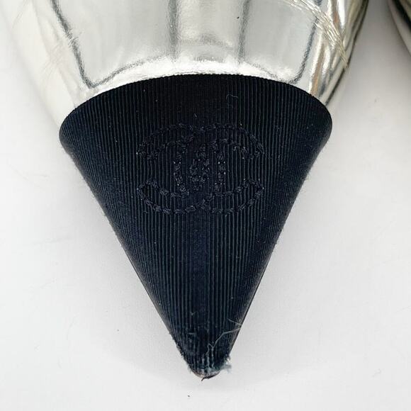 Chanel Laminated Metallic Calfskin Grosgrain Cap Toe CC Pointed Toe Wedge EU 37 - Picture 7 of 15